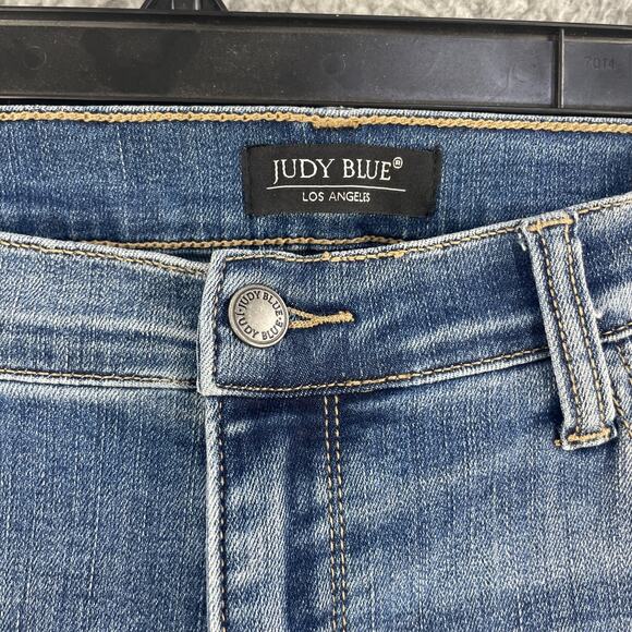 Judy Blue Jeans Womens Plus 1XL 38 x 27 Blue Distressed Boyfriend Denim Wisker - Picture 12 of 13